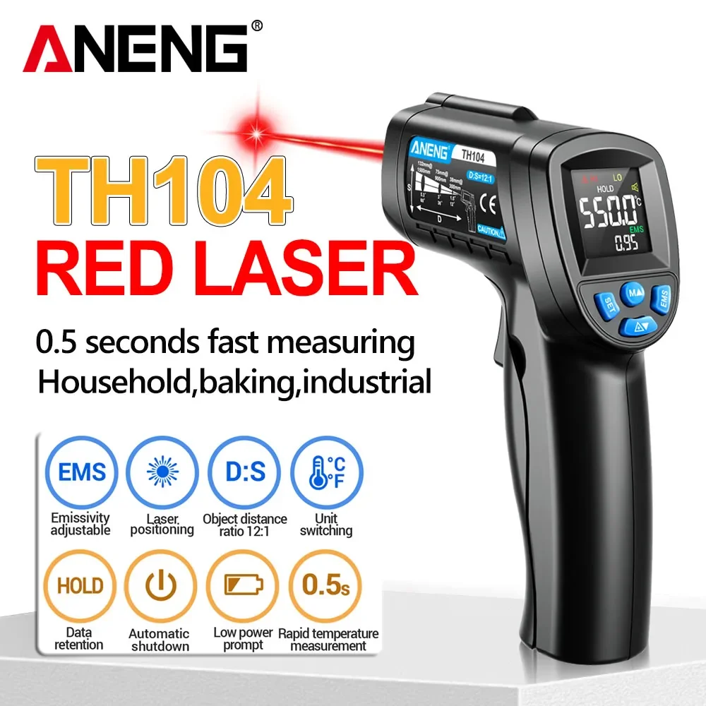 Industrial Laser Temperature Sensor - ANENG TH104 Infrared Handheld Temperature Gun
